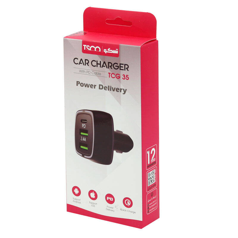 شارژر فندکی TCG35 با کابل تبدیل MicroUSB تسکو ا TSCO TCG 35 PD Car Charger