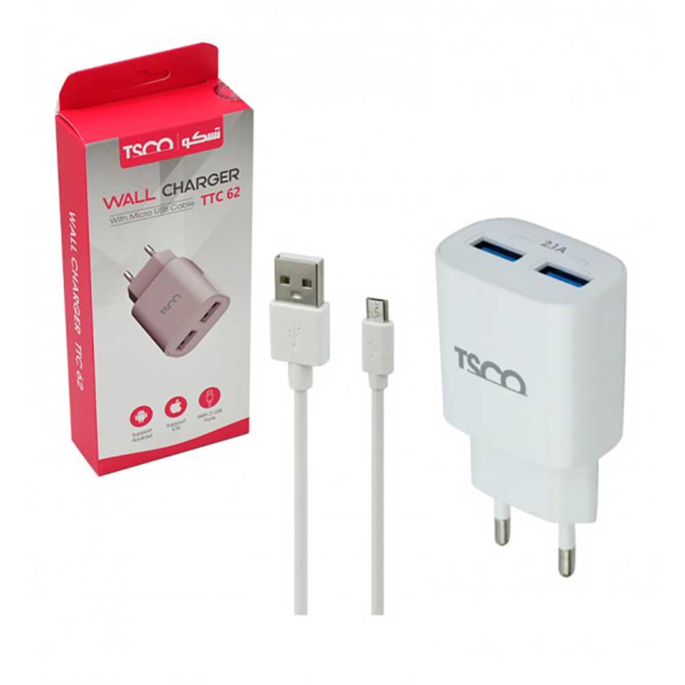 شارژر دیواری تسکو مدل TTC 62 با کابل microUSB